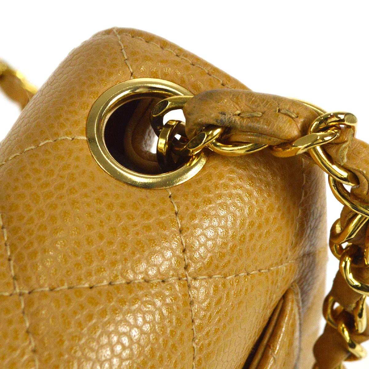 CHANEL * 2003-2004 Classic Square Flap Mini 17 Beige Caviar - Image 5