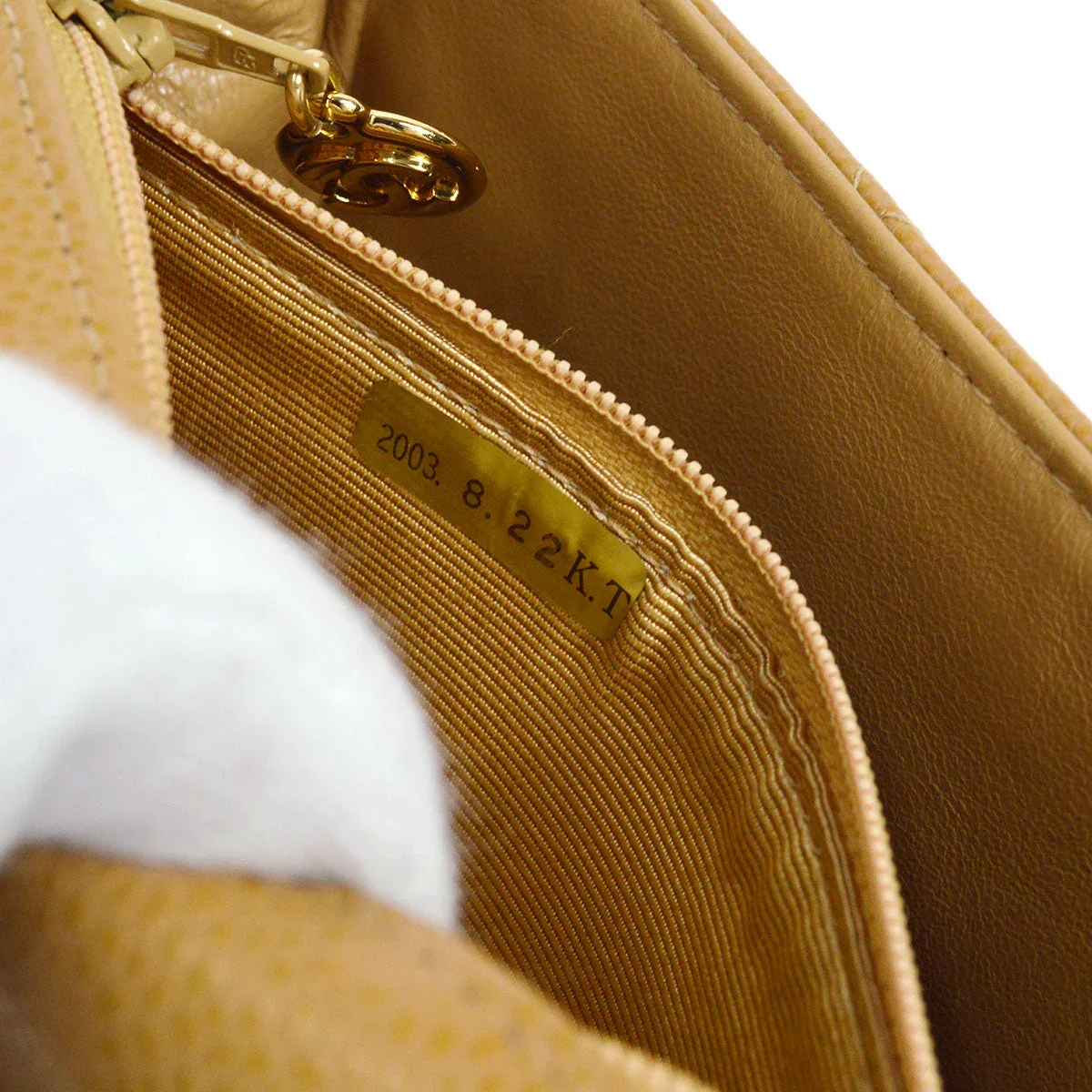 CHANEL * 2003-2004 Classic Square Flap Mini 17 Beige Caviar - Image 9