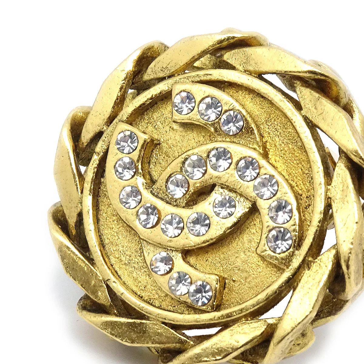 Chanel Rhinestone Earrings Clip-On Gold 23 - Image 3