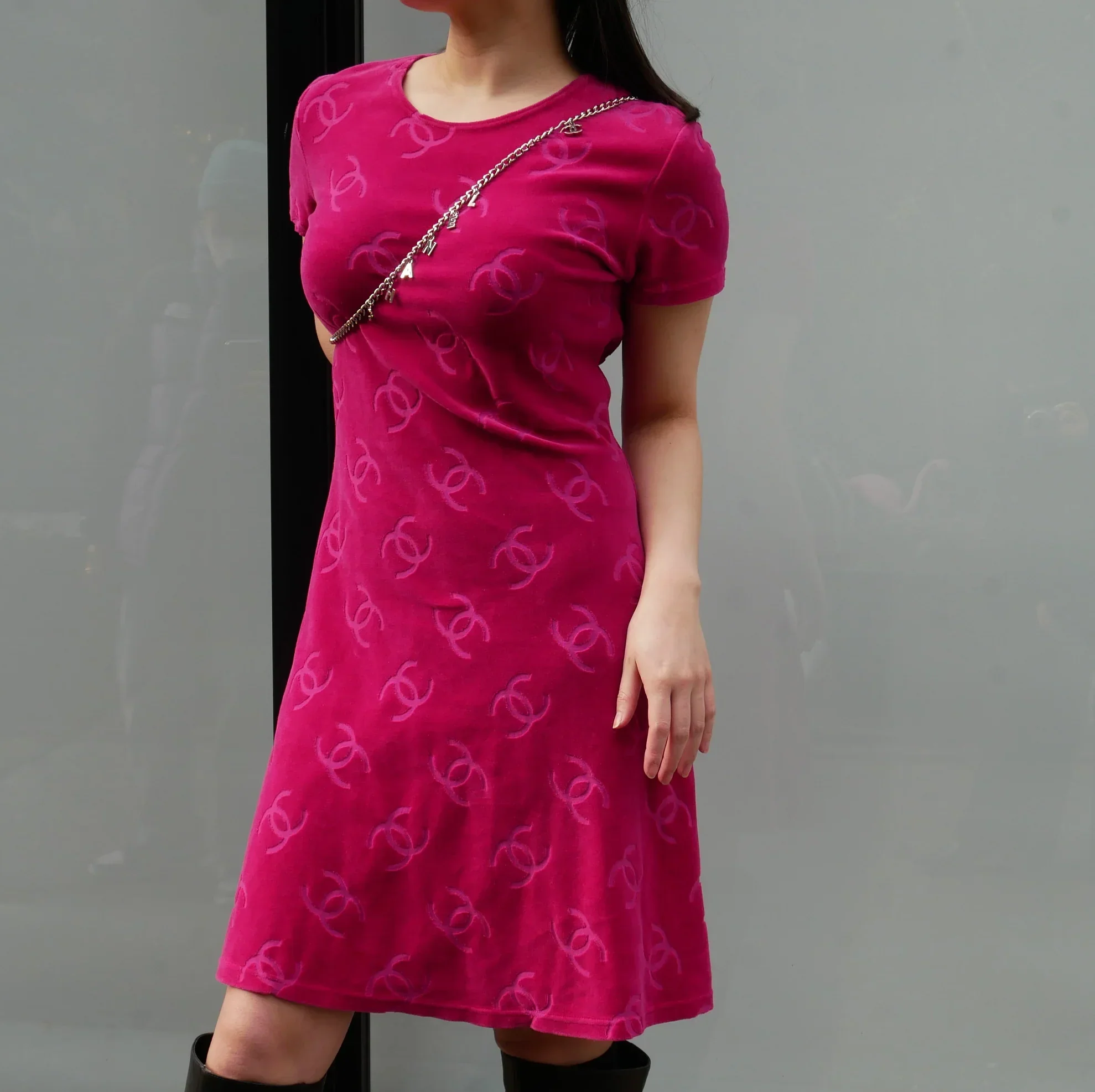 Chanel * Spring 1996 Velvet CC-print T-shirt dress #40
