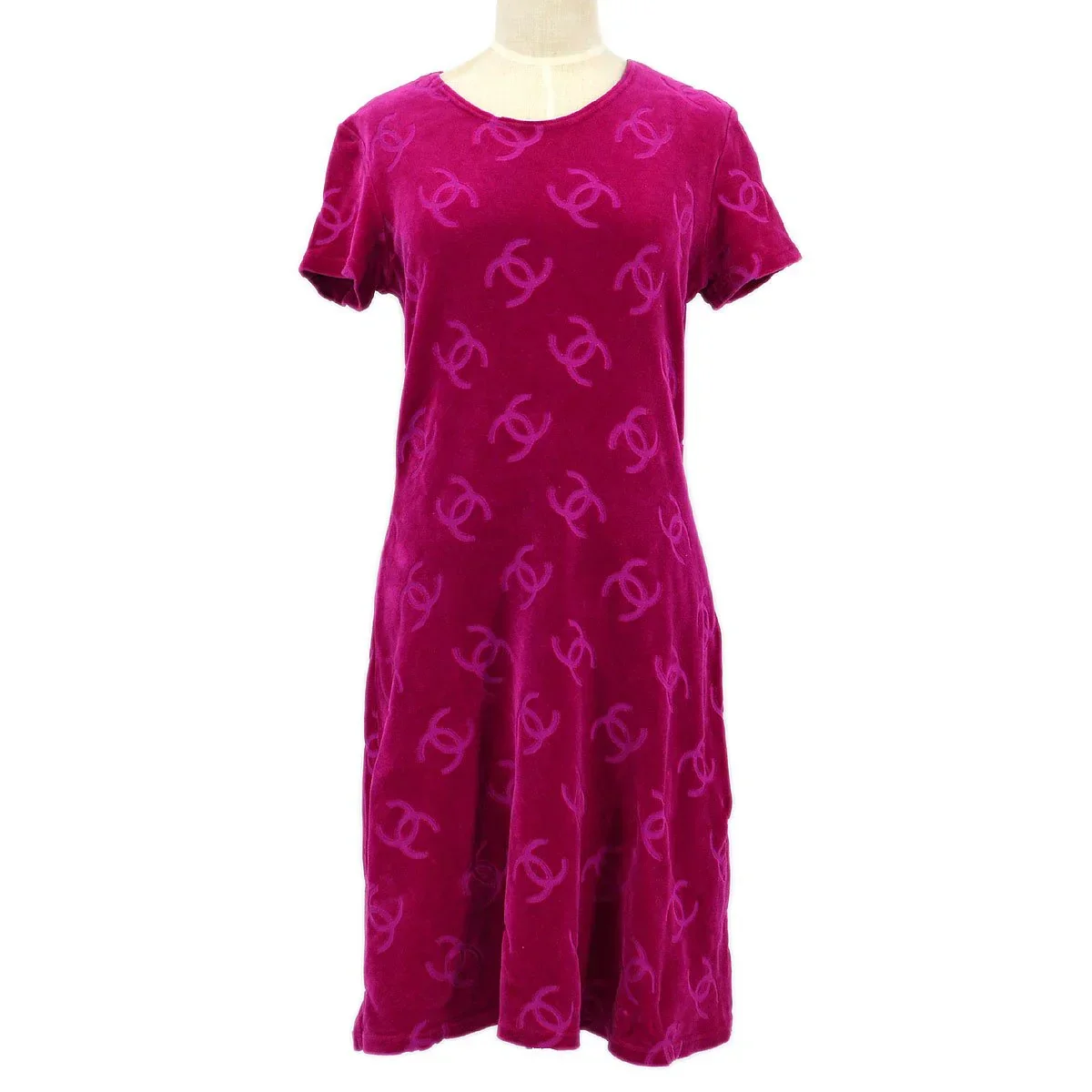 Chanel * Spring 1996 Velvet CC-print T-shirt dress #40 - Image 2