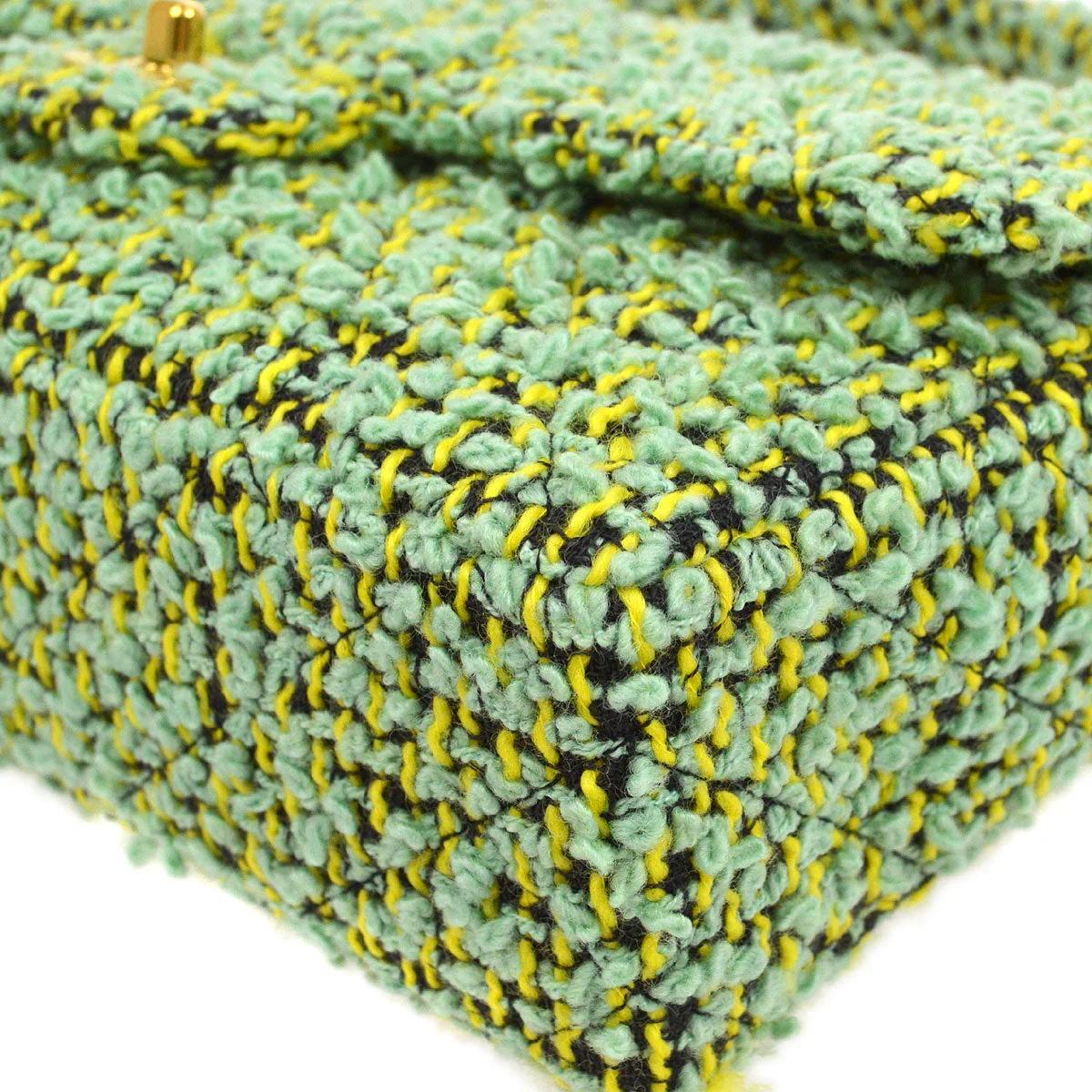 CHANEL * 1994 Classic Flap Handbag Medium Green Tweed - Image 3