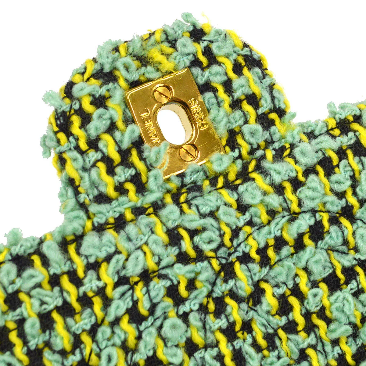 CHANEL * 1994 Classic Flap Handbag Medium Green Tweed - Image 6