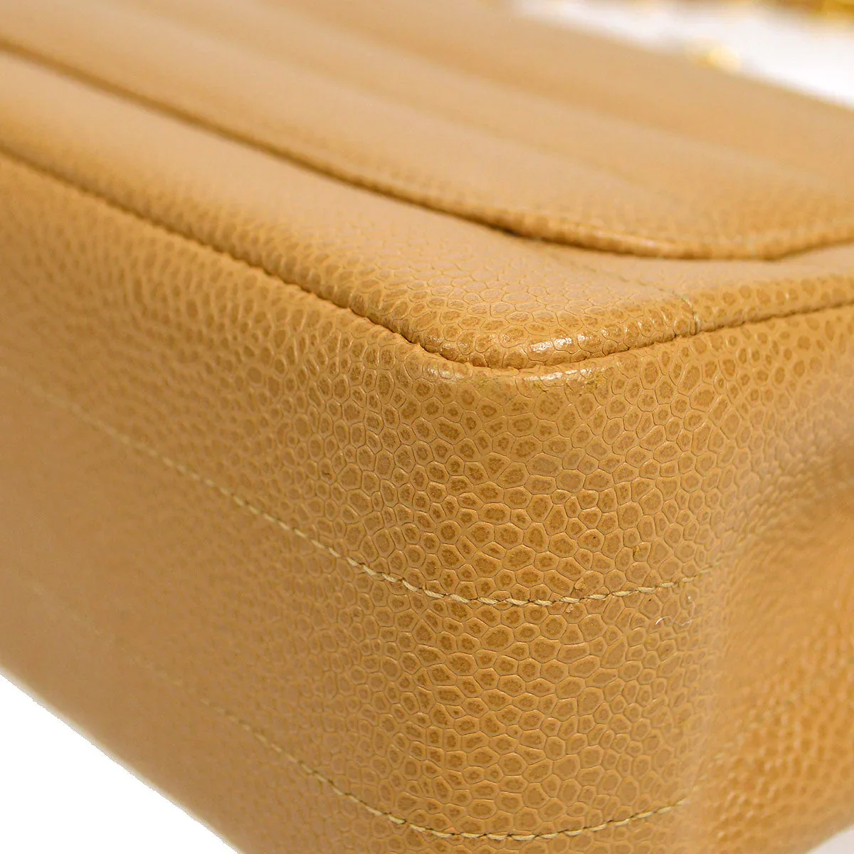 Chanel * 1994-1996 Horizontal Stitch Classic Square Flap Mini 17 Beige Caviar - Image 3