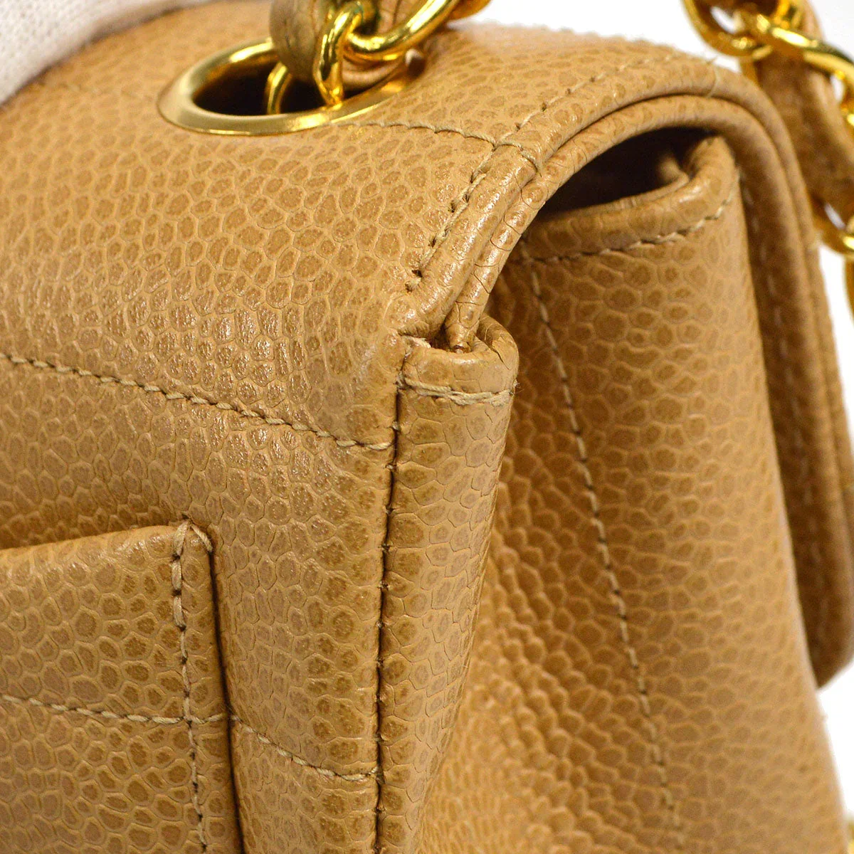 Chanel * 1994-1996 Horizontal Stitch Classic Square Flap Mini 17 Beige Caviar - Image 4