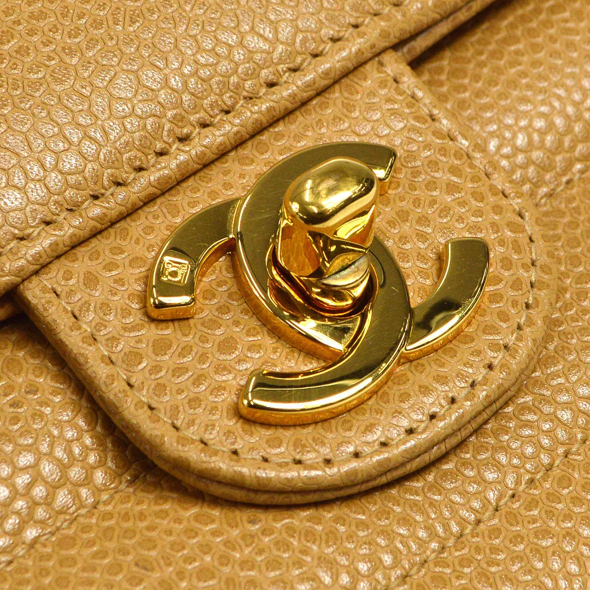 Chanel * 1994-1996 Horizontal Stitch Classic Square Flap Mini 17 Beige Caviar - Image 5