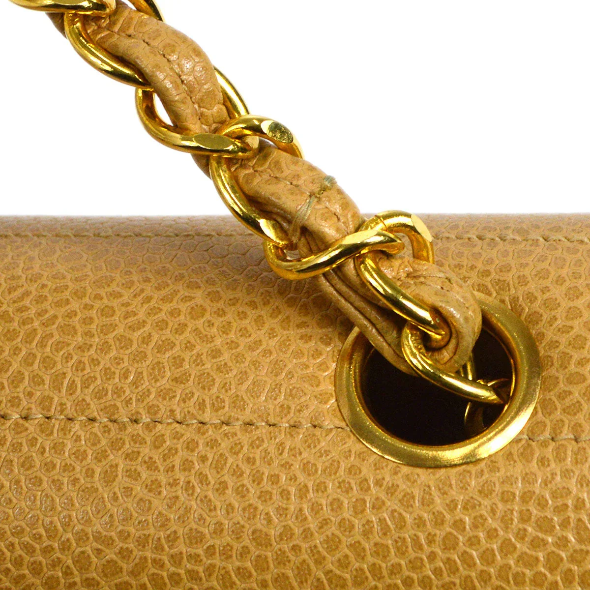 Chanel * 1994-1996 Horizontal Stitch Classic Square Flap Mini 17 Beige Caviar - Image 6