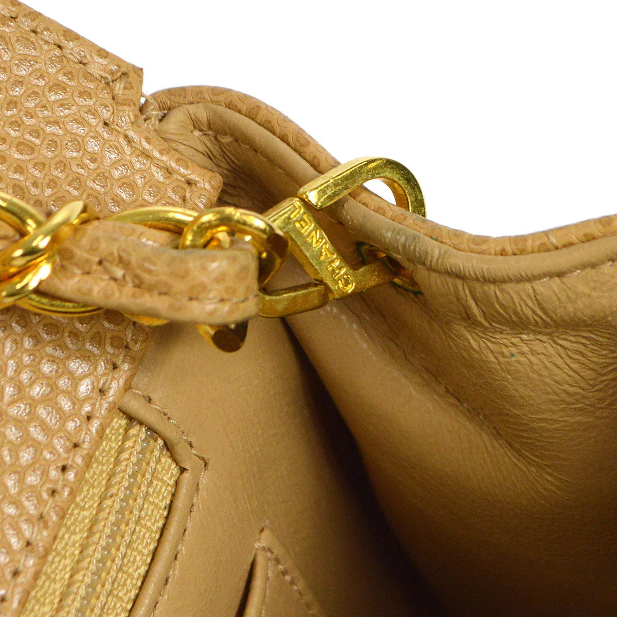 Chanel * 1994-1996 Horizontal Stitch Classic Square Flap Mini 17 Beige Caviar - Image 9