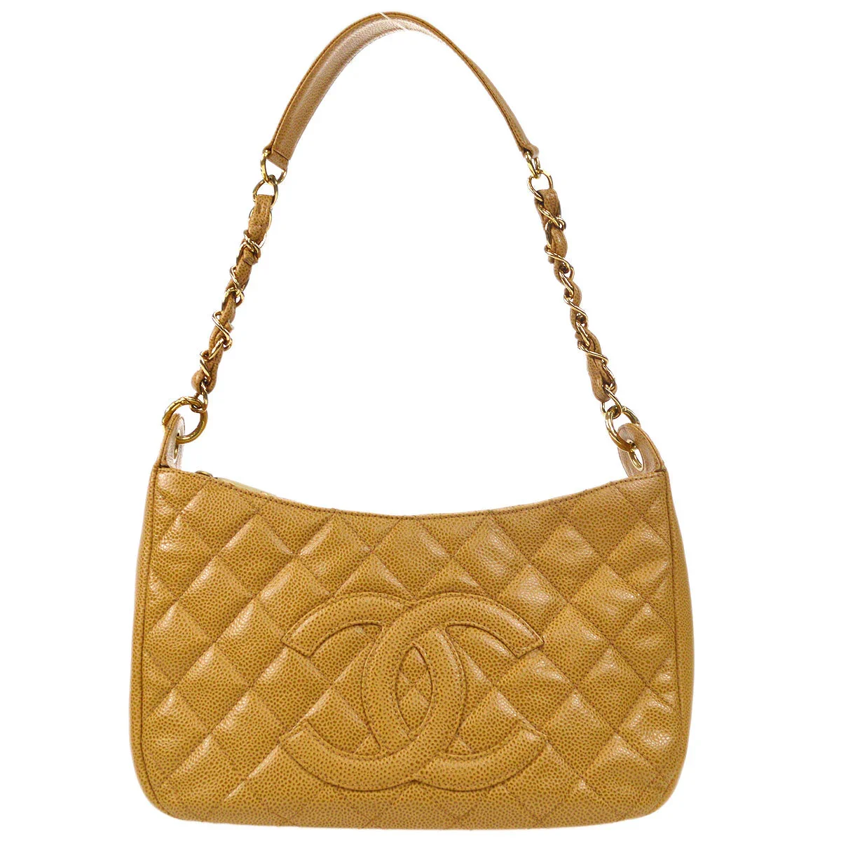 Chanel 2002-2003 Beige Caviar Hobo Bag