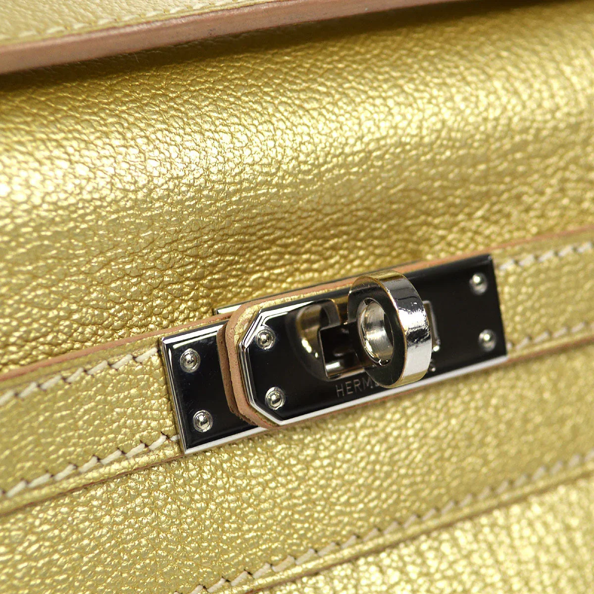 Hermes * 2005 Athens Olympic Limited Edition Kelly Pochette Metallic Gold Chevre Myzore - Image 4