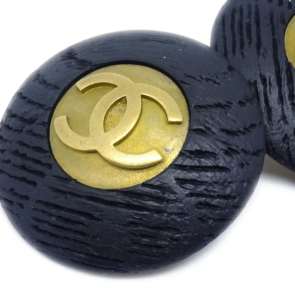 Chanel Button Earrings Gold Black Clip-On 94P - Image 2