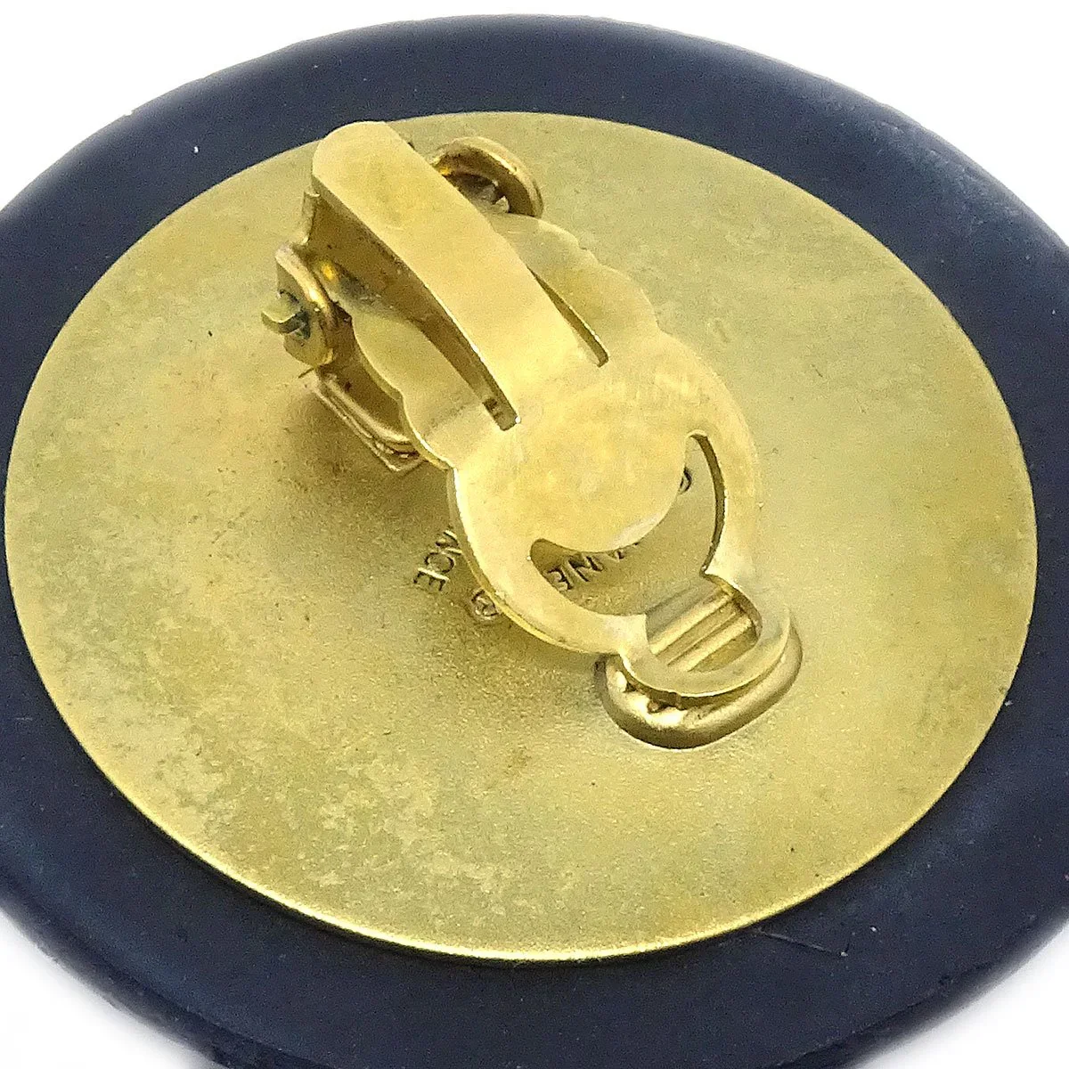 Chanel Button Earrings Gold Black Clip-On 94P - Image 3