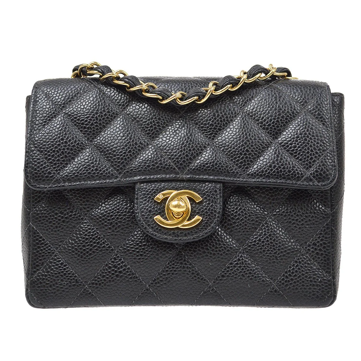 CHANEL 2003-2004 Classic Square Flap 17 Black Caviar
