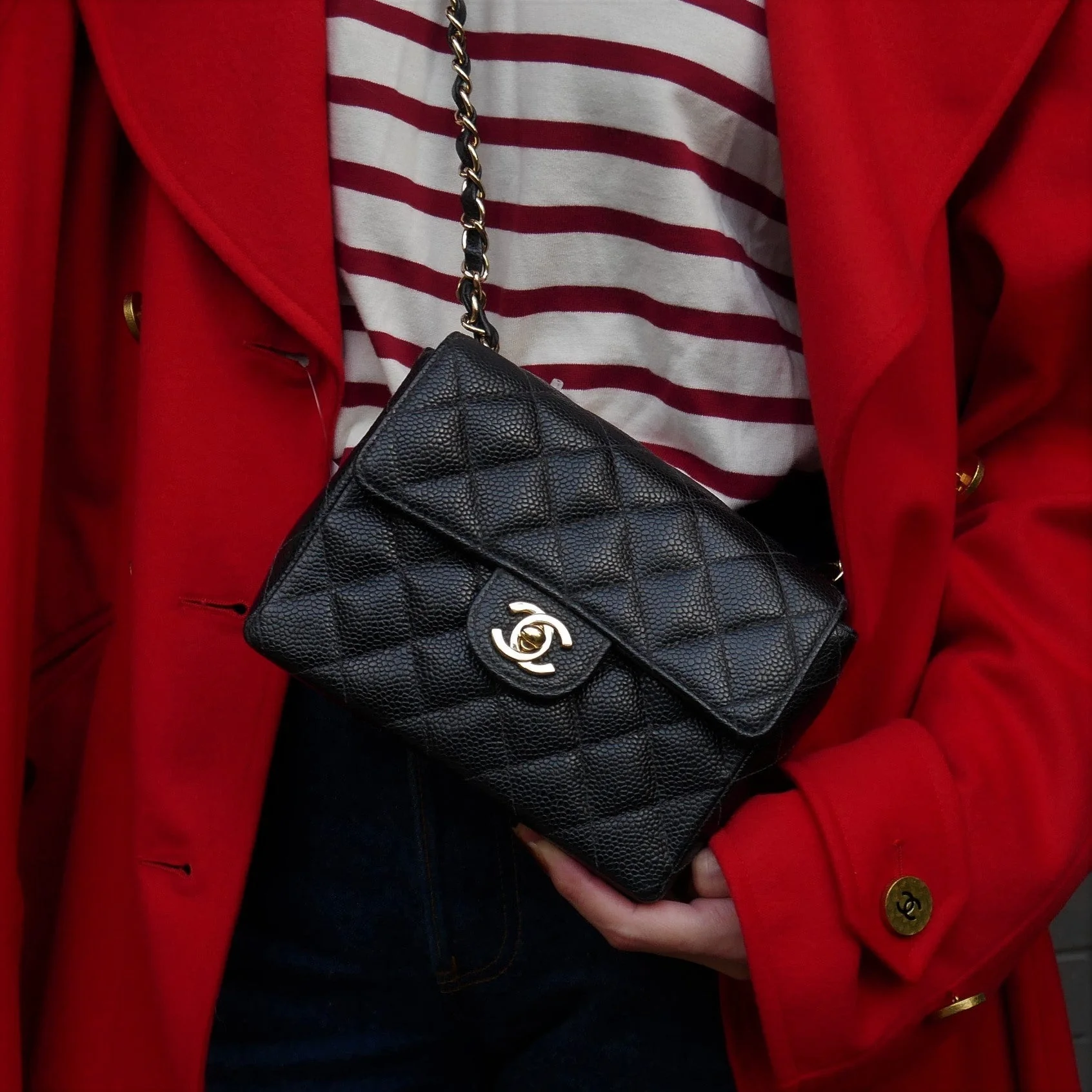 CHANEL 2003-2004 Classic Square Flap 17 Black Caviar - Image 2