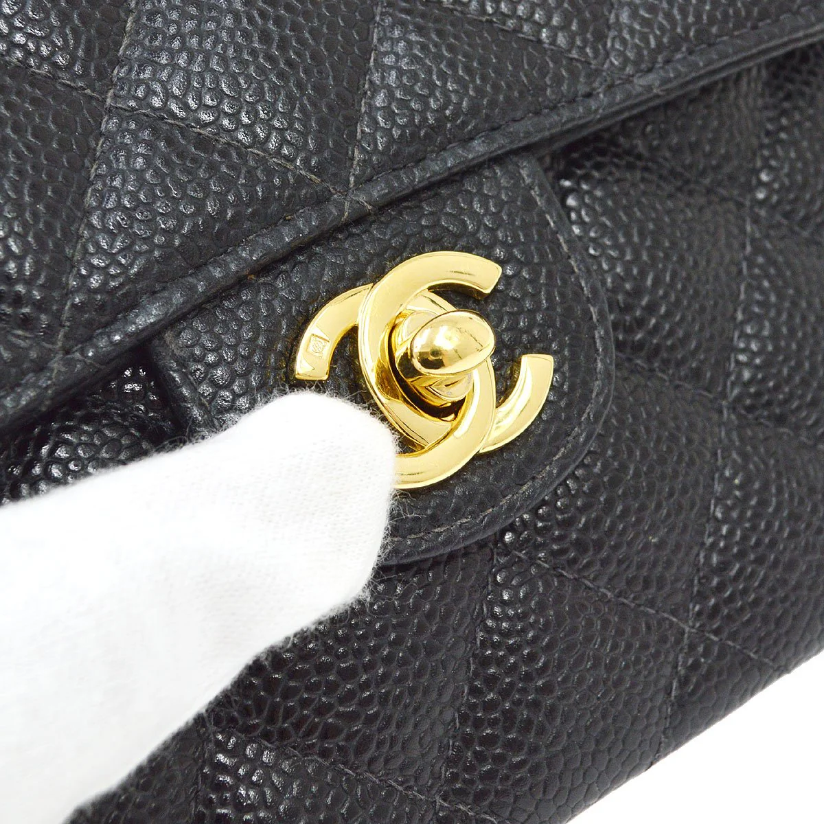 CHANEL 2003-2004 Classic Square Flap 17 Black Caviar - Image 5