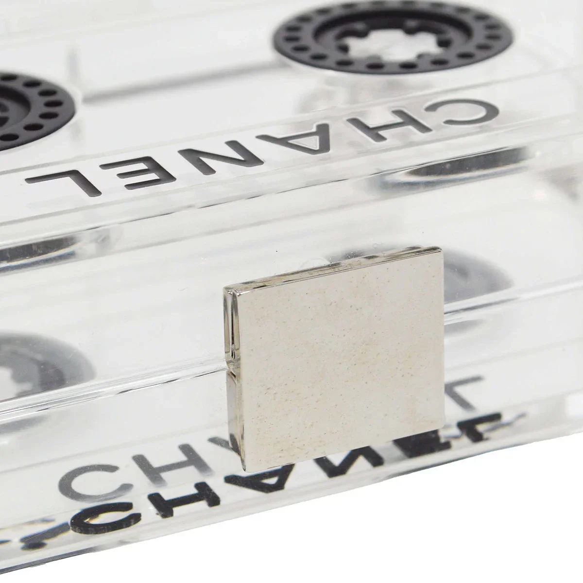 Chanel 2004 Clear Lucite Cassette Tape Minaudière Clutch Silver Hardware - Image 3