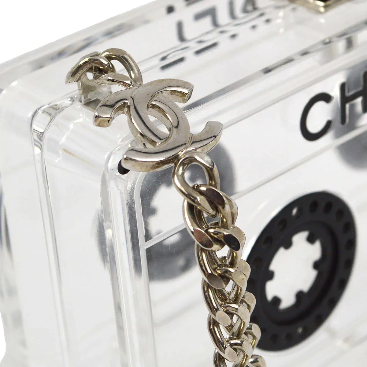 Chanel 2004 Clear Lucite Cassette Tape Minaudière Clutch Silver Hardware - Image 6