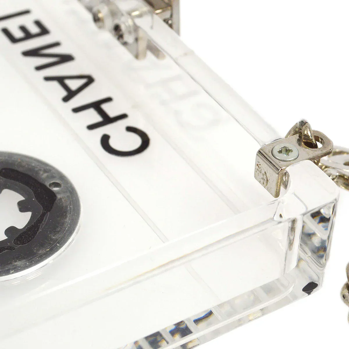 Chanel 2004 Clear Lucite Cassette Tape Minaudière Clutch Silver Hardware - Image 9