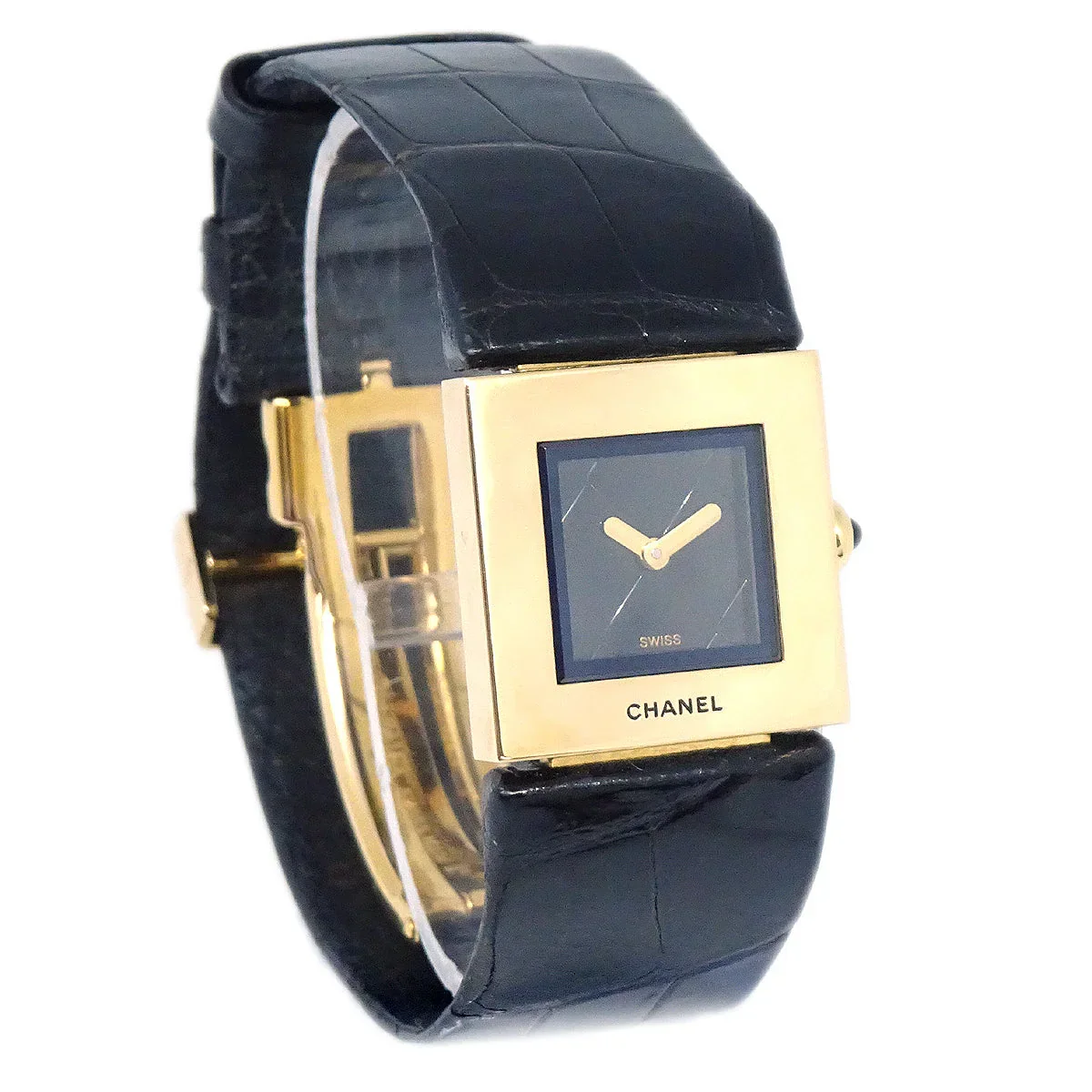 Chanel Matelasse Watch 18KYG Black Alligator