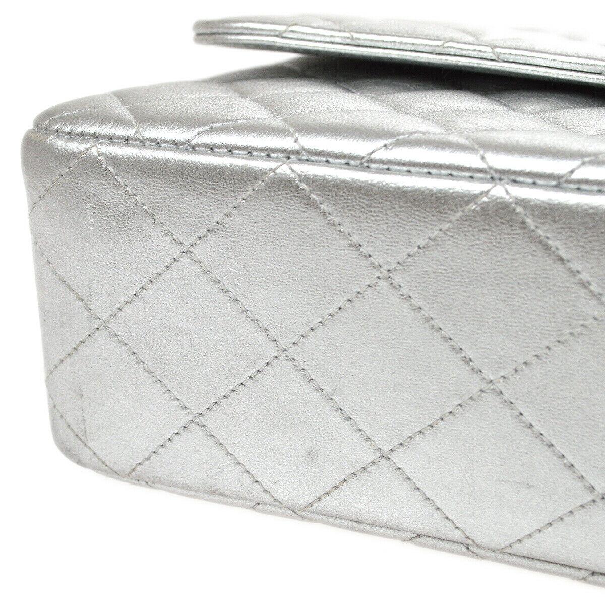 CHANEL 1994 Silver Lambskin Quilted Top Handle Bag - Image 11