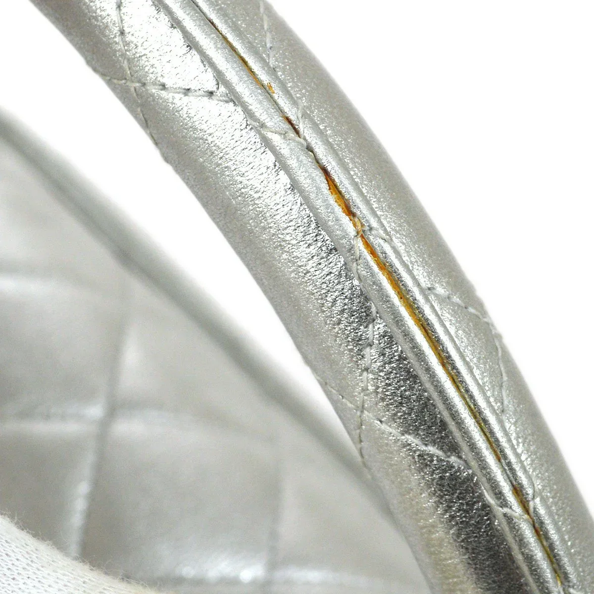 CHANEL 1994 Silver Lambskin Quilted Top Handle Bag - Image 6
