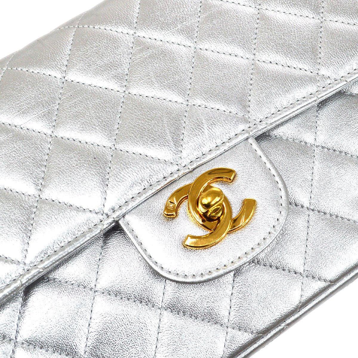 CHANEL 1994 Silver Lambskin Quilted Top Handle Bag - Image 7