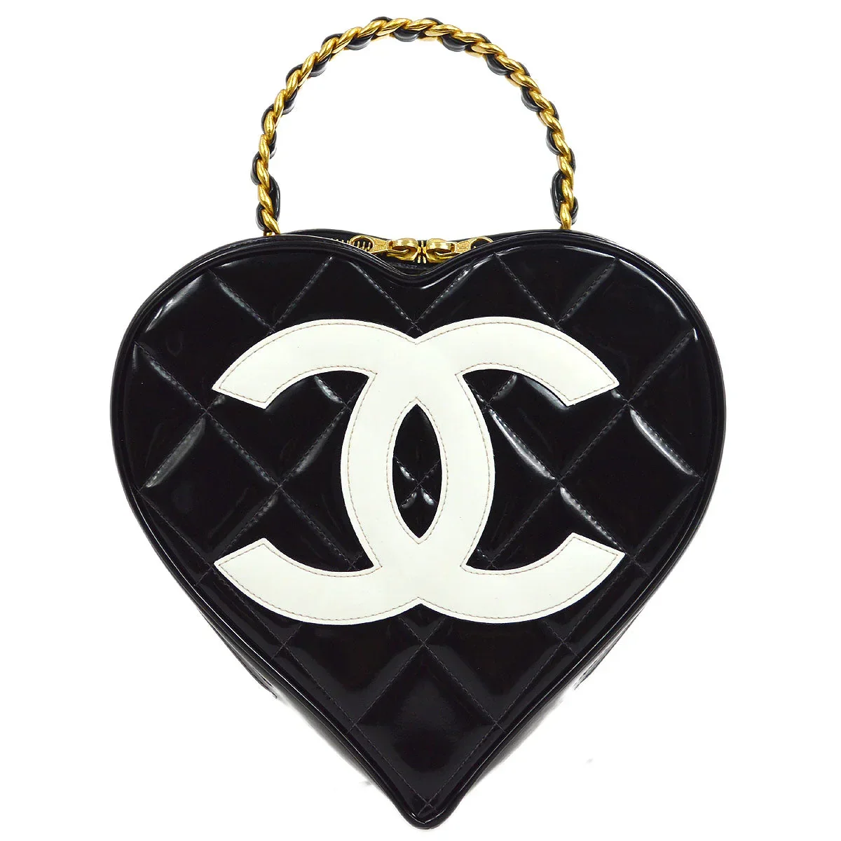 CHANEL 1995 Heart Vanity Handbag Black Patent Leather
