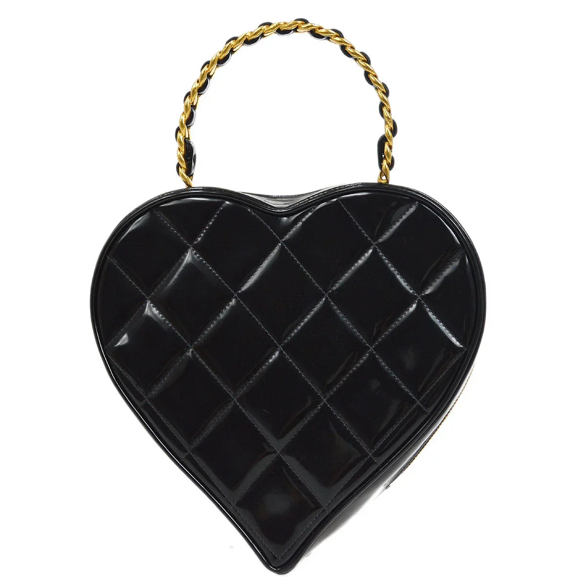 CHANEL 1995 Heart Vanity Handbag Black Patent Leather - Image 2