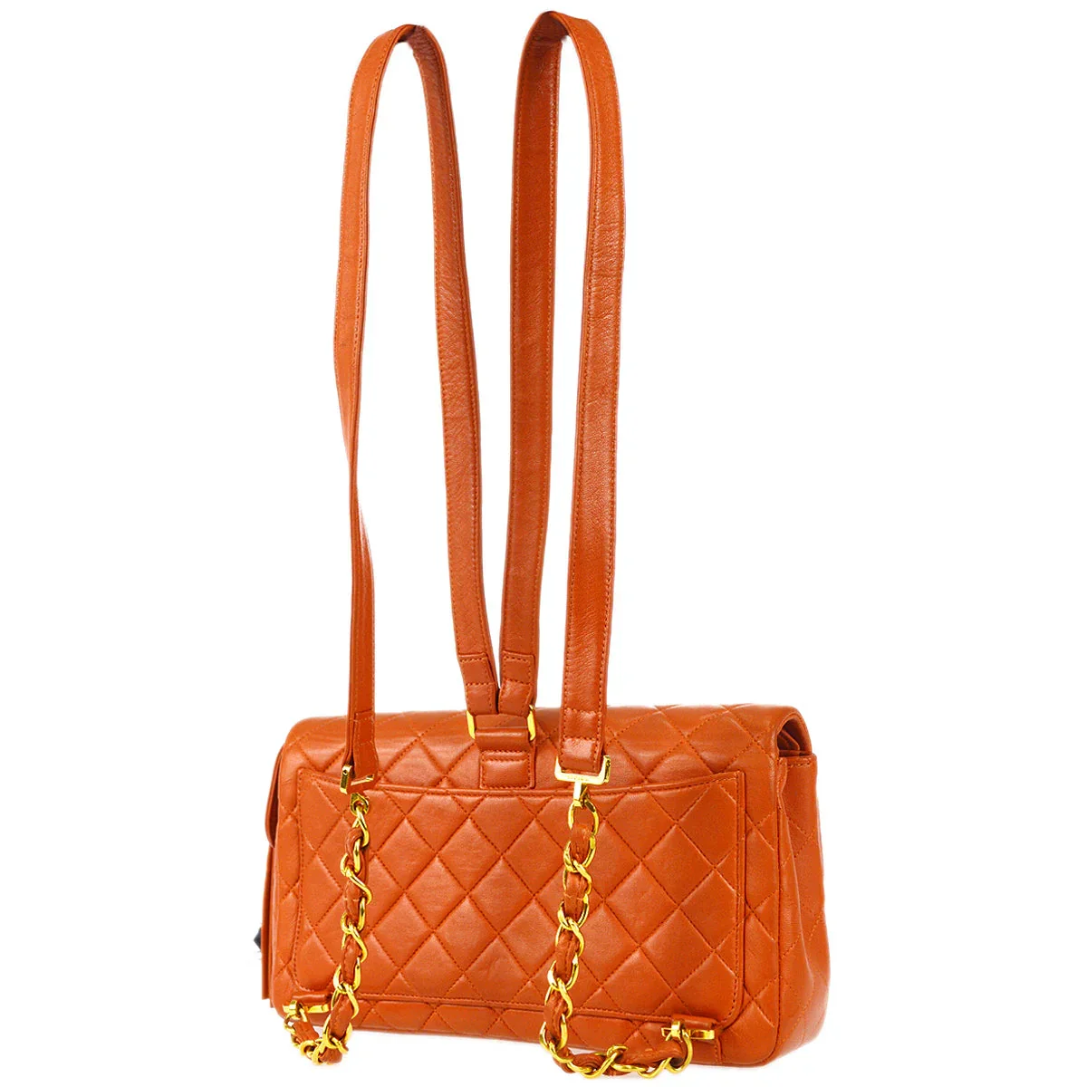 Chanel 1996-1997 Classic Flap Chain Backpack Orange Lambskin - Image 2