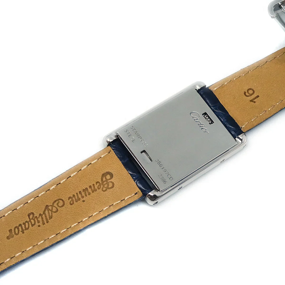Cartier * Tank Basculante SM Ref.2386 Quartz Watch SS Navy - Image 4