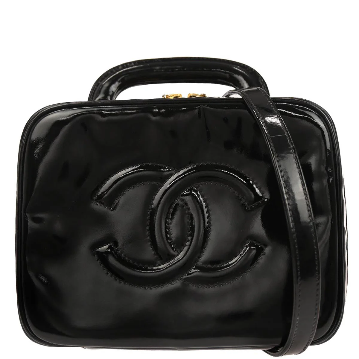 Chanel 1996-1997 Black Patent Leather Vanity 2way Shoulder Handbag
