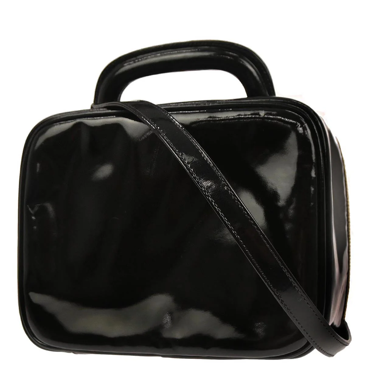 Chanel 1996-1997 Black Patent Leather Vanity 2way Shoulder Handbag - Image 2