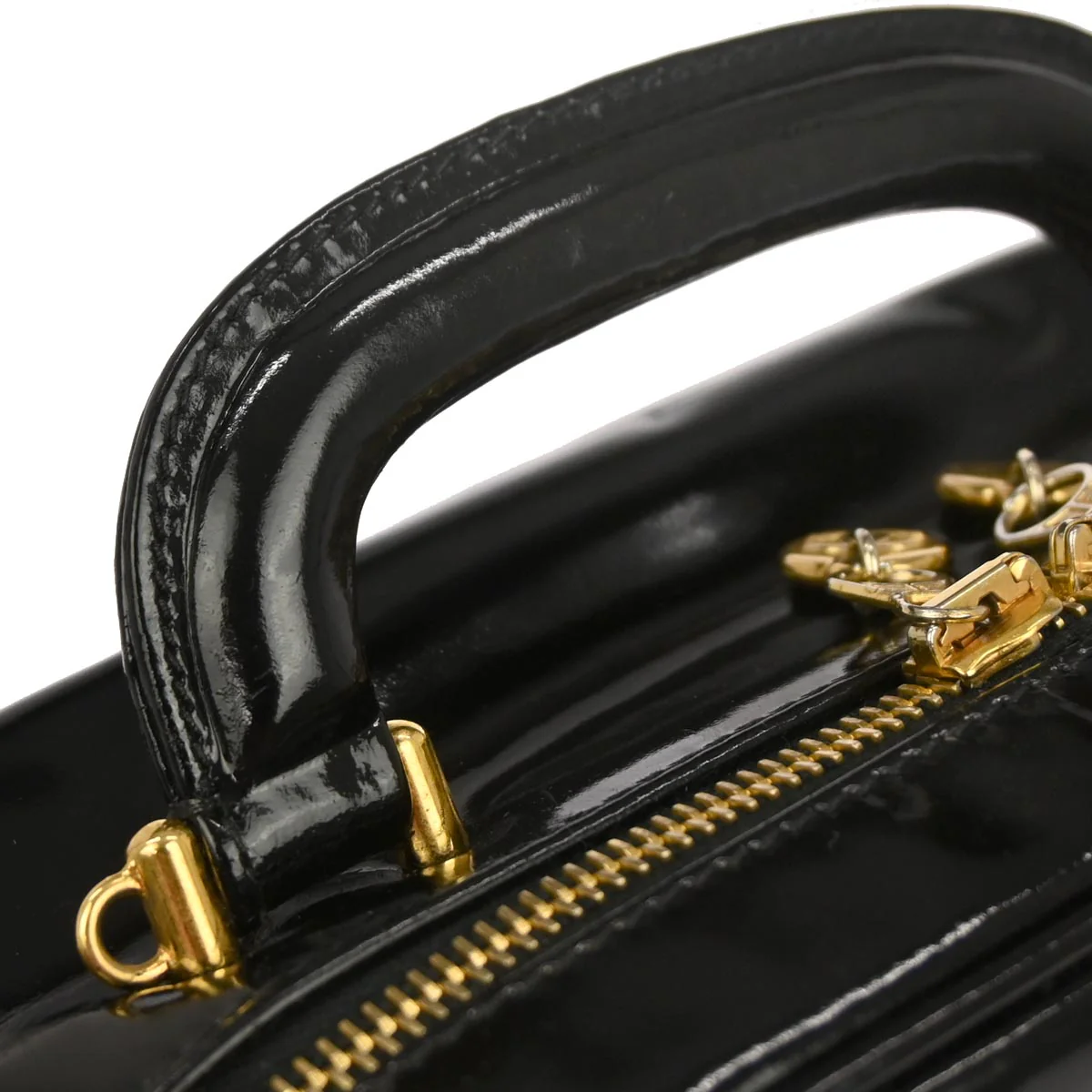 Chanel 1996-1997 Black Patent Leather Vanity 2way Shoulder Handbag - Image 5