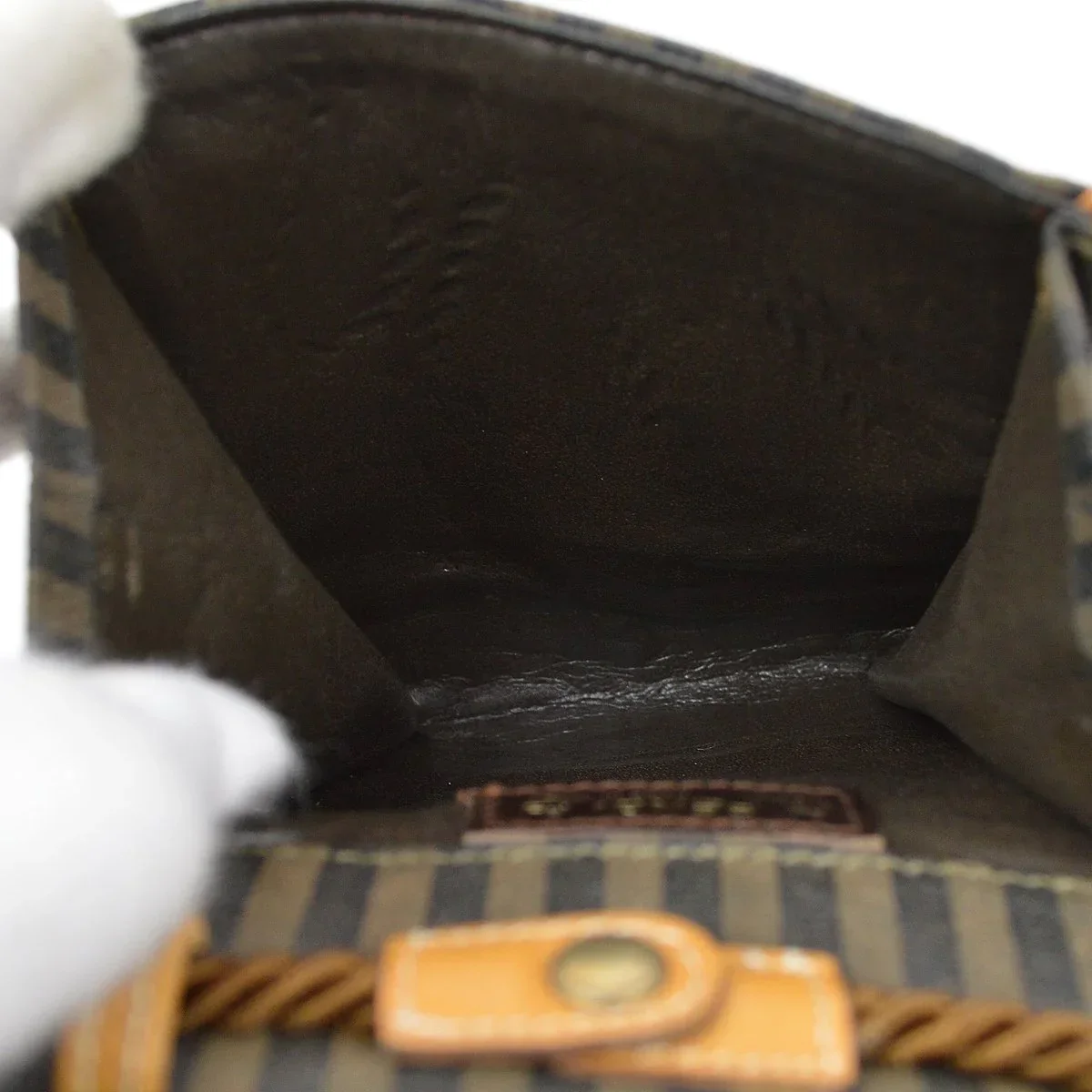 FENDI 70s Pequin Pattern Shoulder Pochette Bag Brown - Image 7