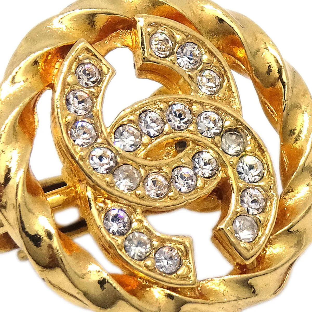 Chanel Gold Button Clip-On Earrings Rhinestone 2137 - Image 2