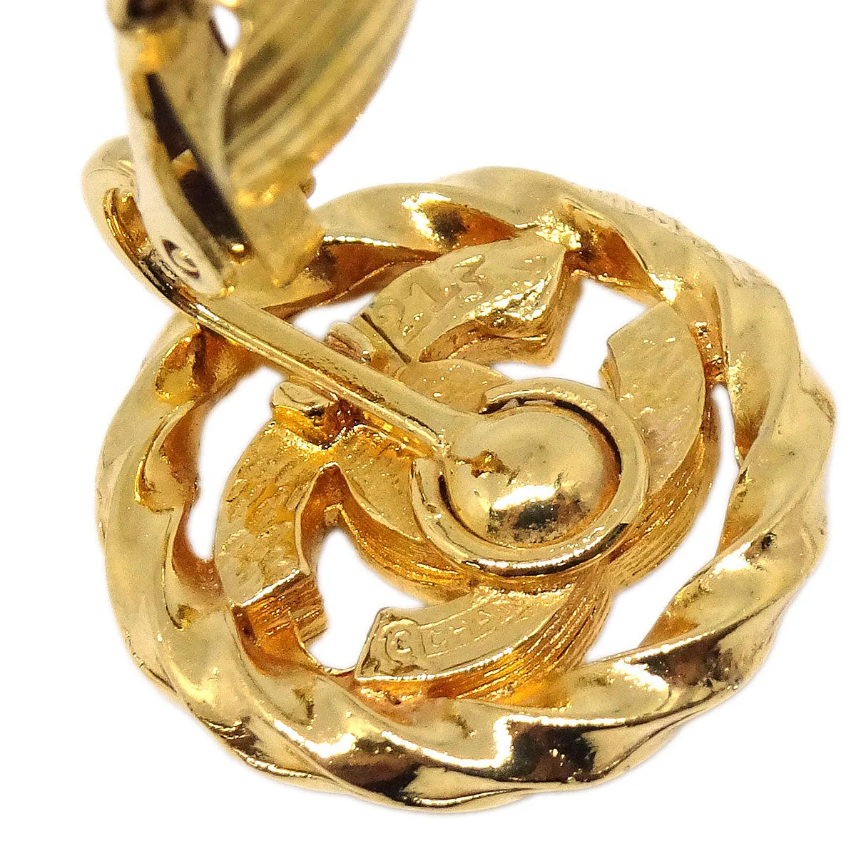Chanel Gold Button Clip-On Earrings Rhinestone 2137 - Image 3
