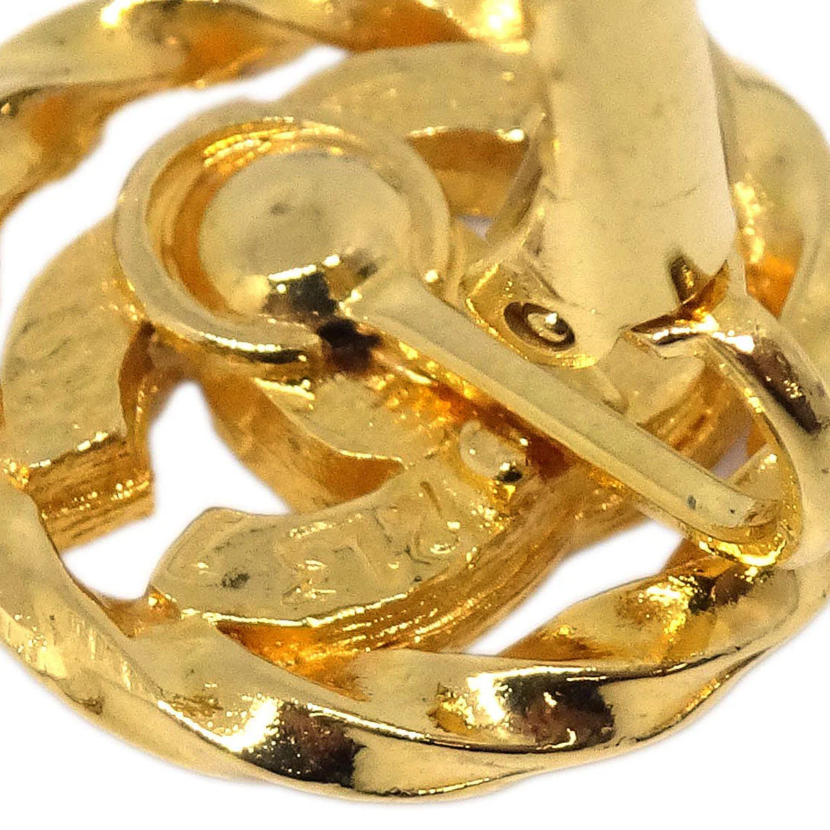 Chanel Gold Button Clip-On Earrings Rhinestone 2137 - Image 4