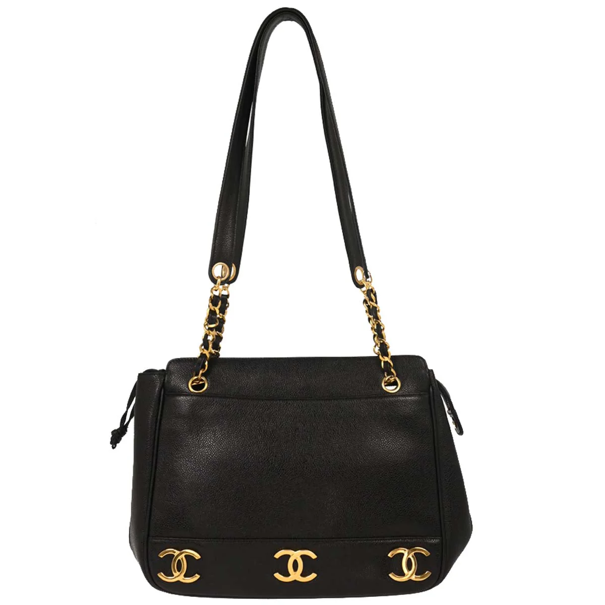 Chanel Black Caviar Triple CC Shoulder Tote Bag
