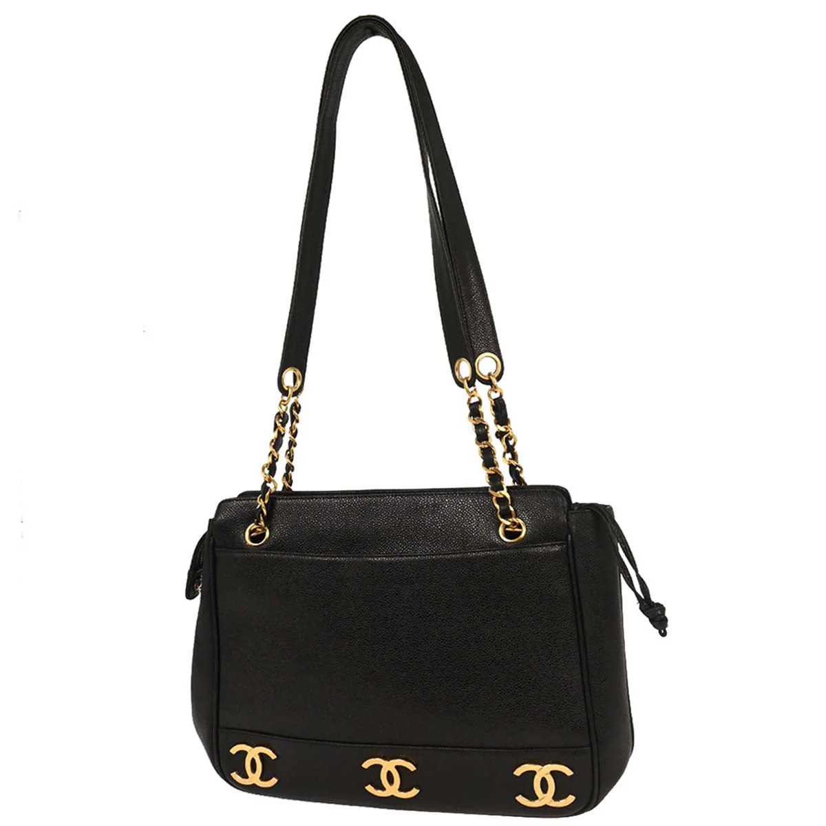 Chanel Black Caviar Triple CC Shoulder Tote Bag - Image 2