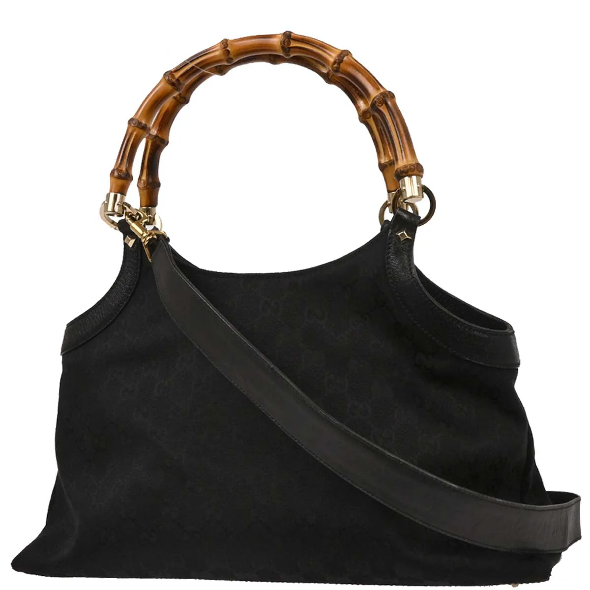 Gucci Black Canvas Bamboo 2way Shoulder Handbag - Image 2