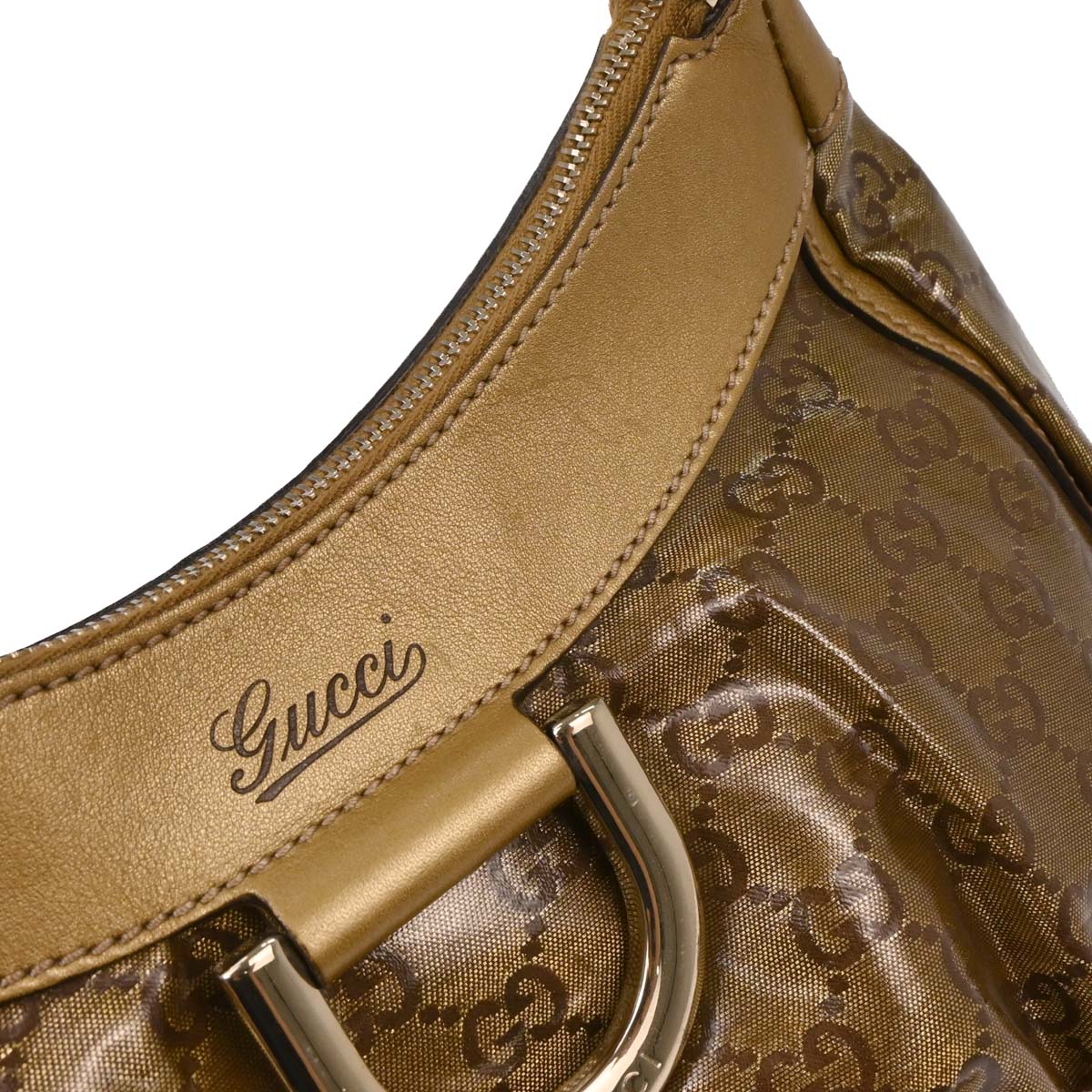 Gucci Gold PVC GG Hobo Abbey D Ring Handbag - Image 5