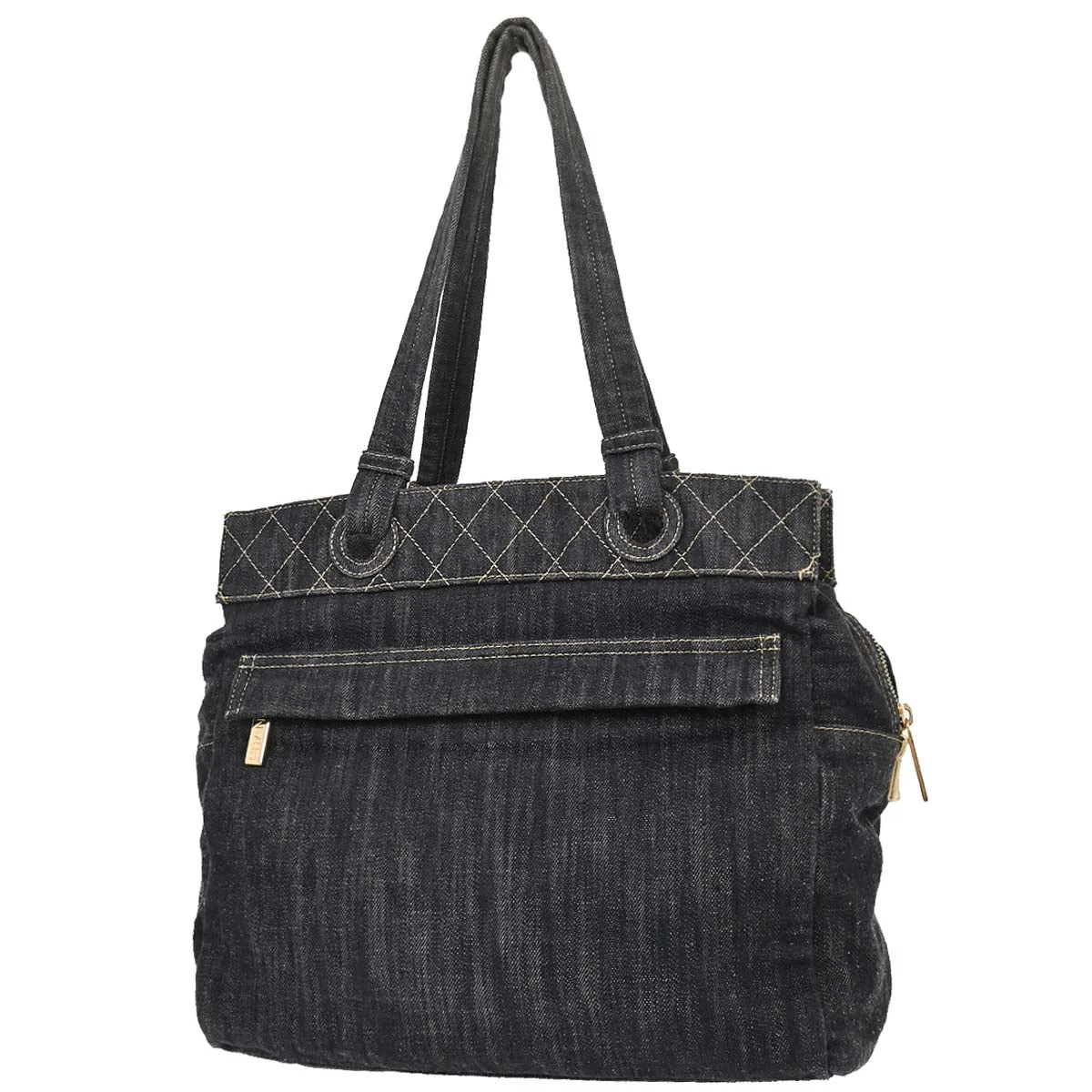 Chanel 2005-2006 Navy Sparkling Denim Tote Handbag - Image 2