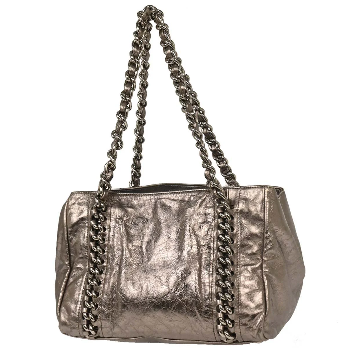 Chanel 2008-2009 Silver Calfskin Luxury Line Tote Handbag - Image 2