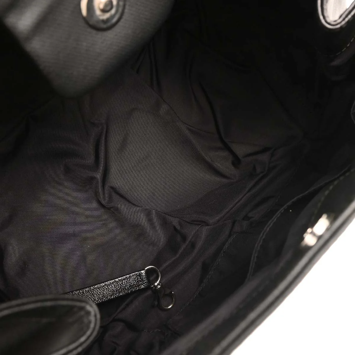 Chanel 2006-2008 Black Calfskin Canvas Shoulder Bag - Image 8