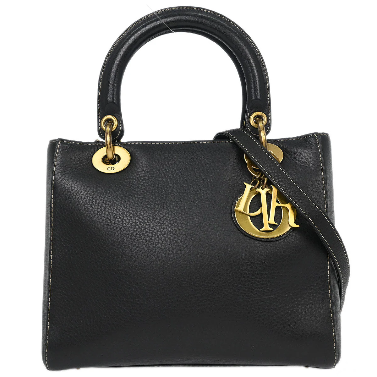 Christian Dior Black Calfskin Medium Lady Dior 2way Shoulder Handbag
