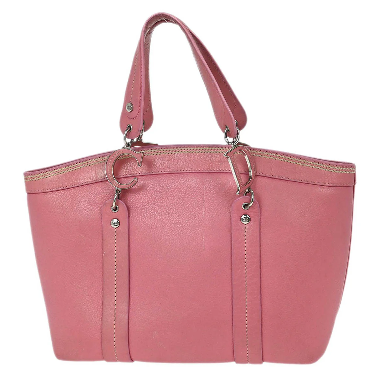 Christian Dior Pink Leather Embroidered Flower Tote Handbag - Image 2