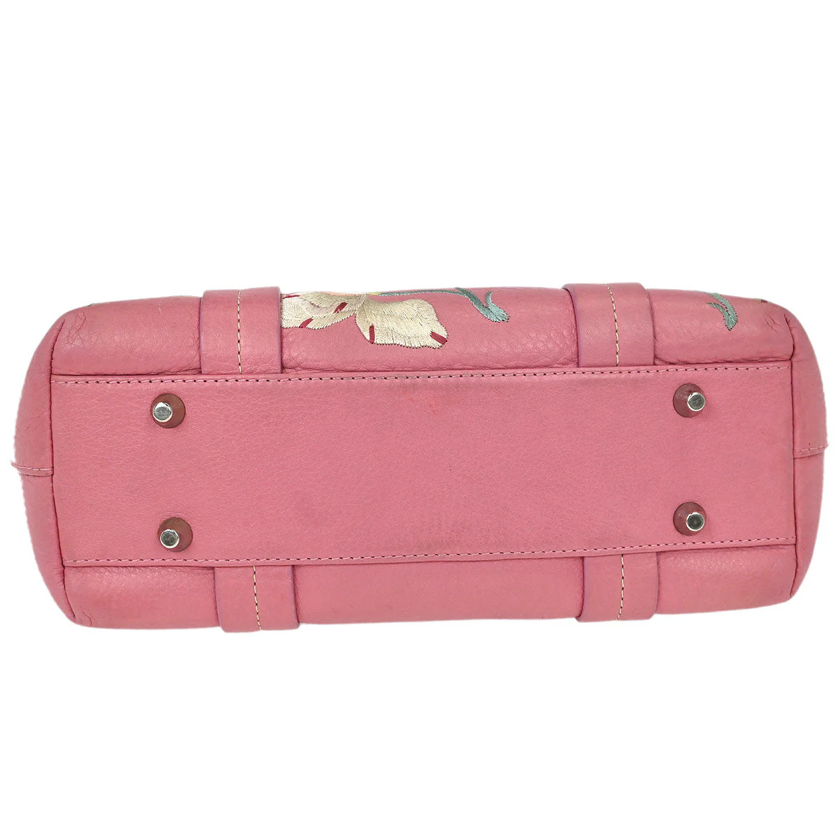 Christian Dior Pink Leather Embroidered Flower Tote Handbag - Image 3