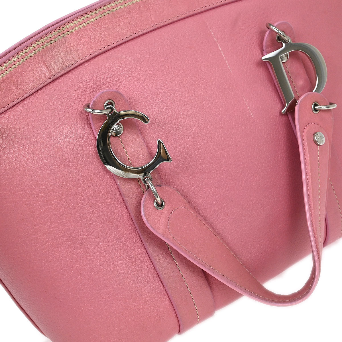 Christian Dior Pink Leather Embroidered Flower Tote Handbag - Image 6