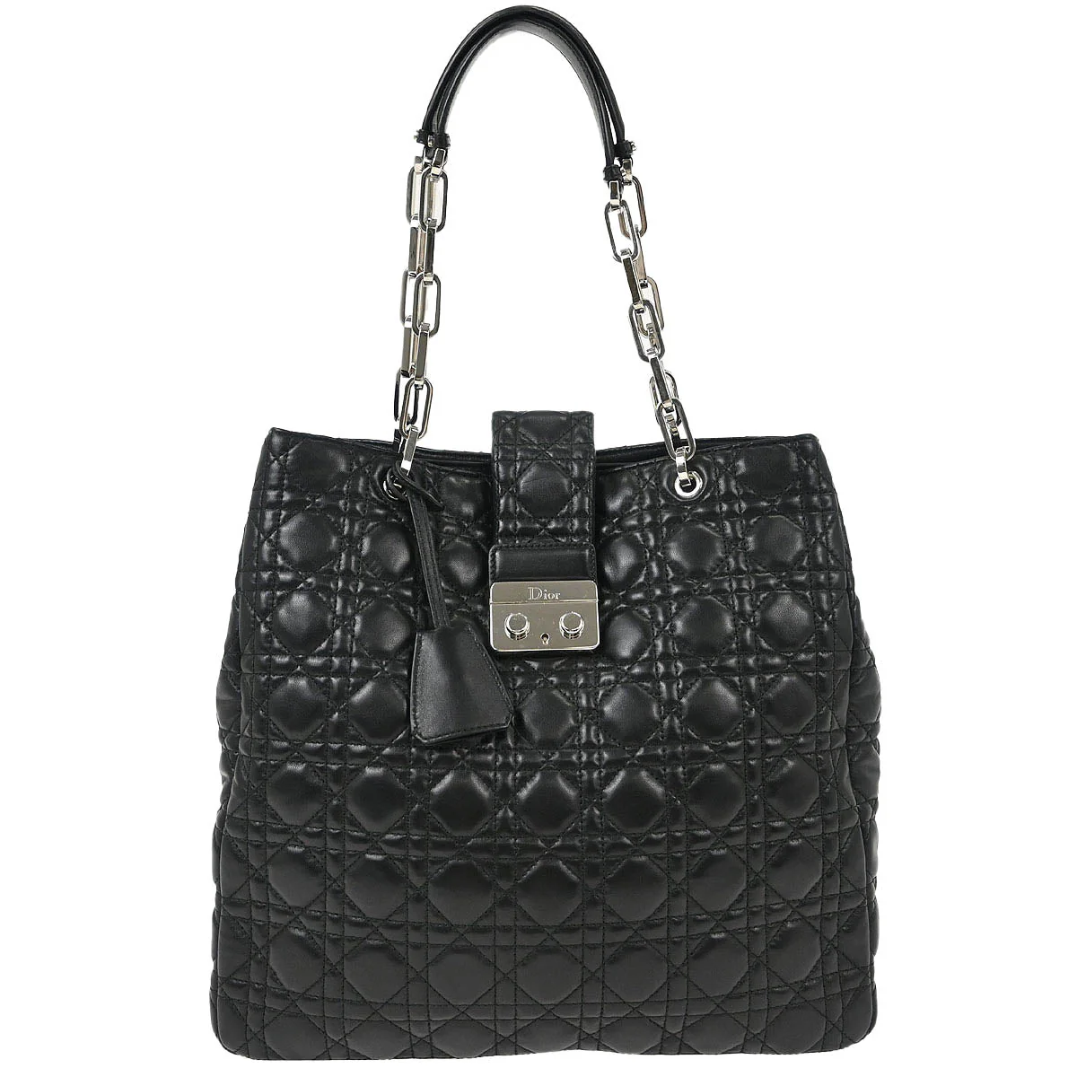 Christian Dior Black Lambskin Lady Dior Cannage Tote Handbag