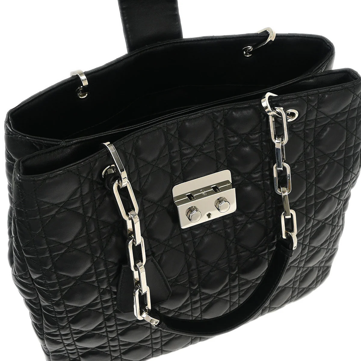 Christian Dior Black Lambskin Lady Dior Cannage Tote Handbag - Image 7